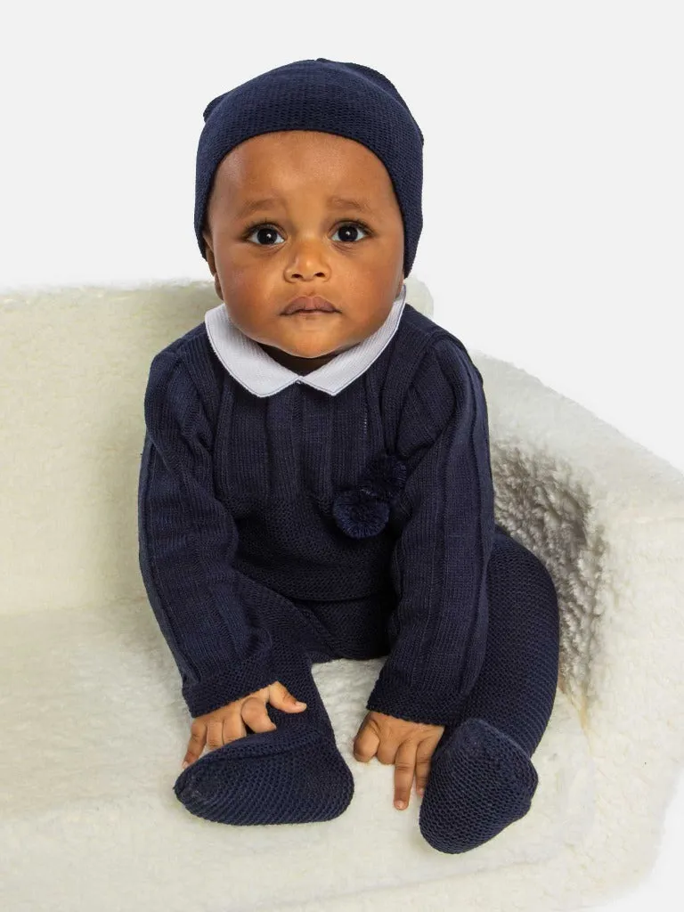 Baby Boy Hugo Collection 3-piece Knitted Set-Navy Blue