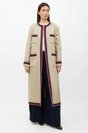 Beige & Multicolour Belted Wool Coat