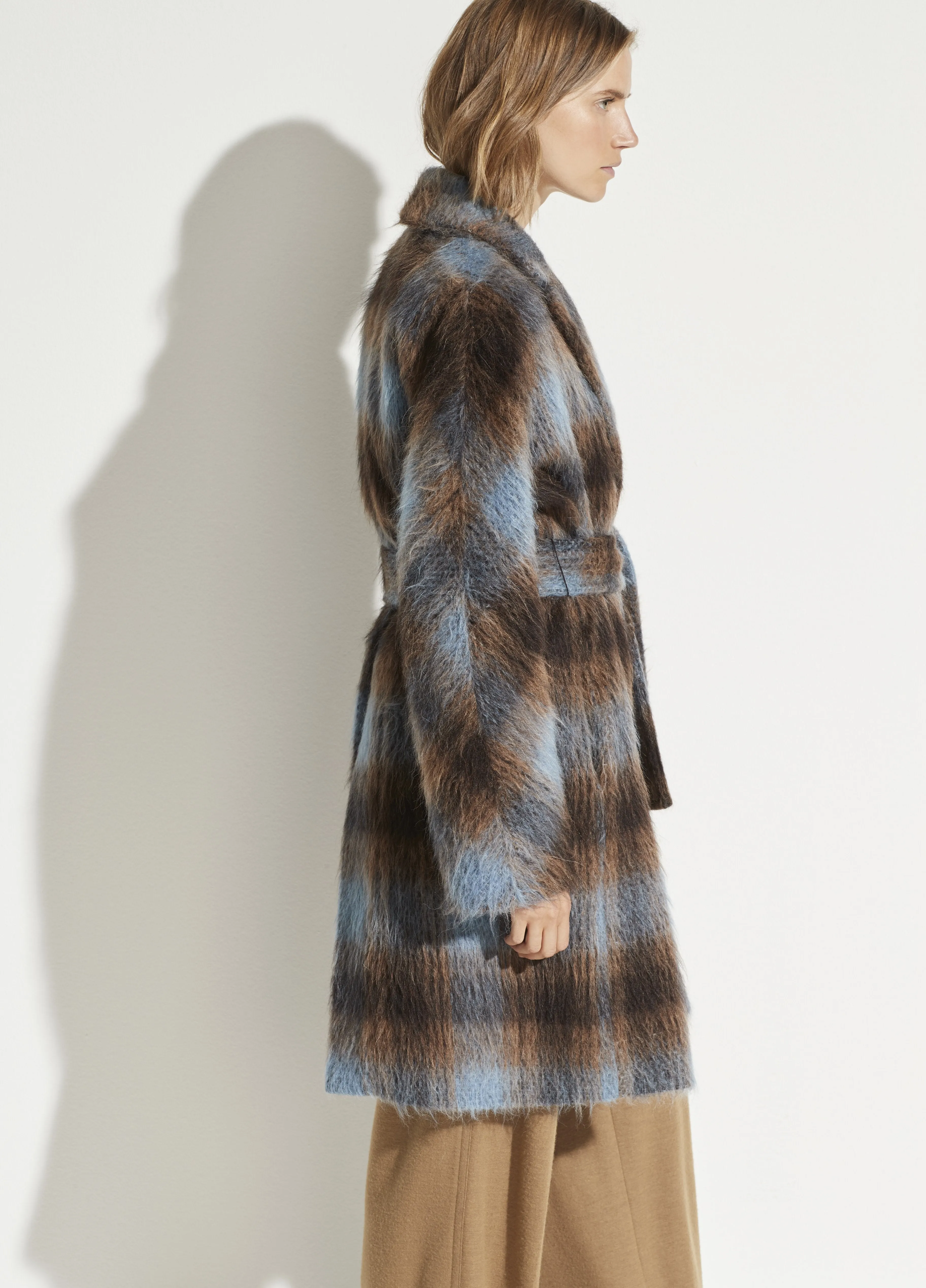 Belted Plaid Coat in Azurite Plaid