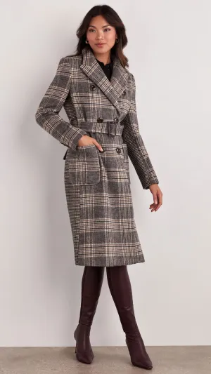 BELTED PLAID WOOL COAT