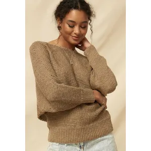 Brown Funky Ribbed Knit Sweater