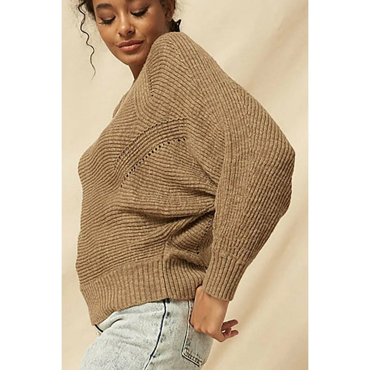 Brown Funky Ribbed Knit Sweater