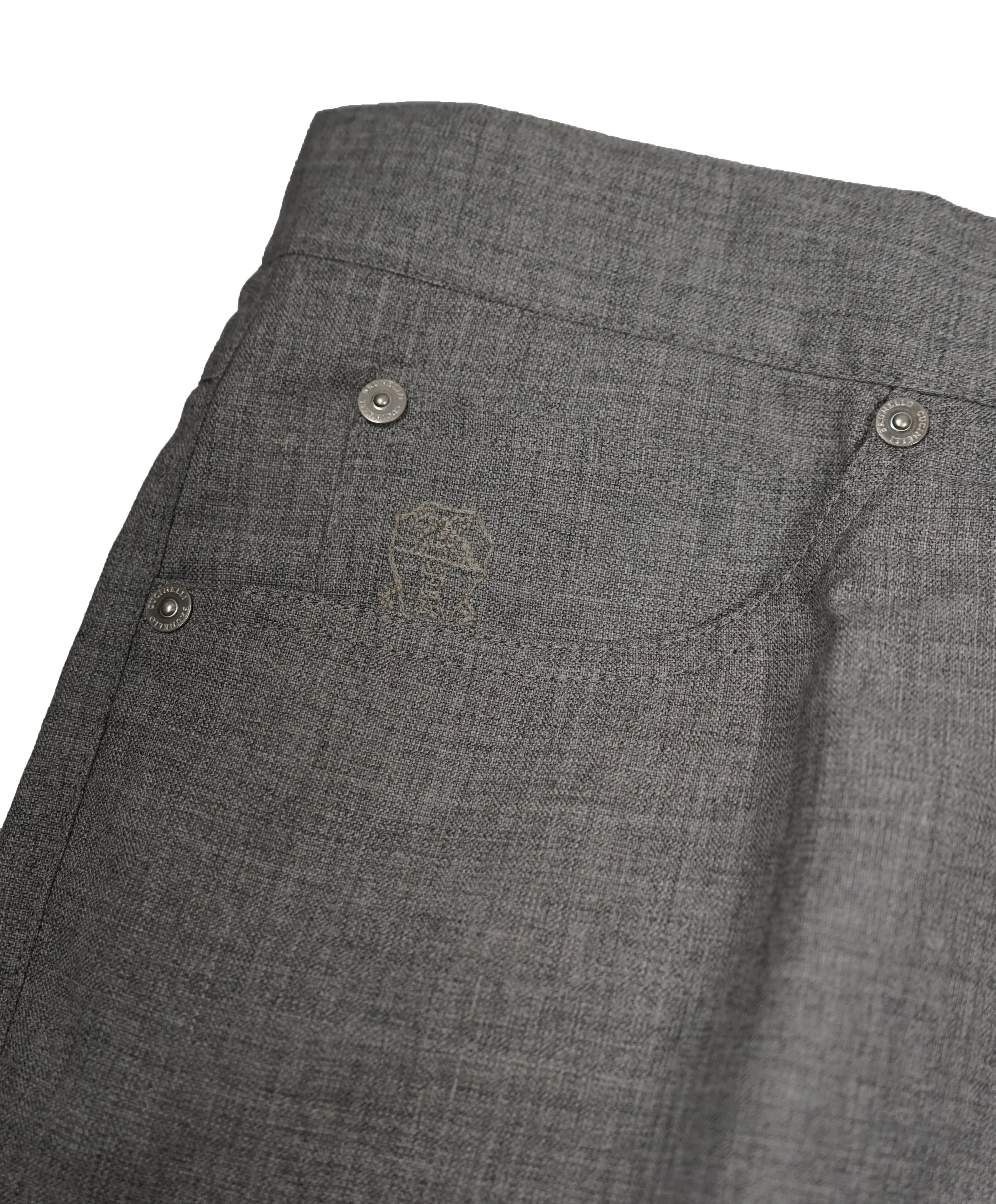 BRUNELLO CUCINELLI - Wool 5-Pocket Logo Pants With Leather Tag- 40W