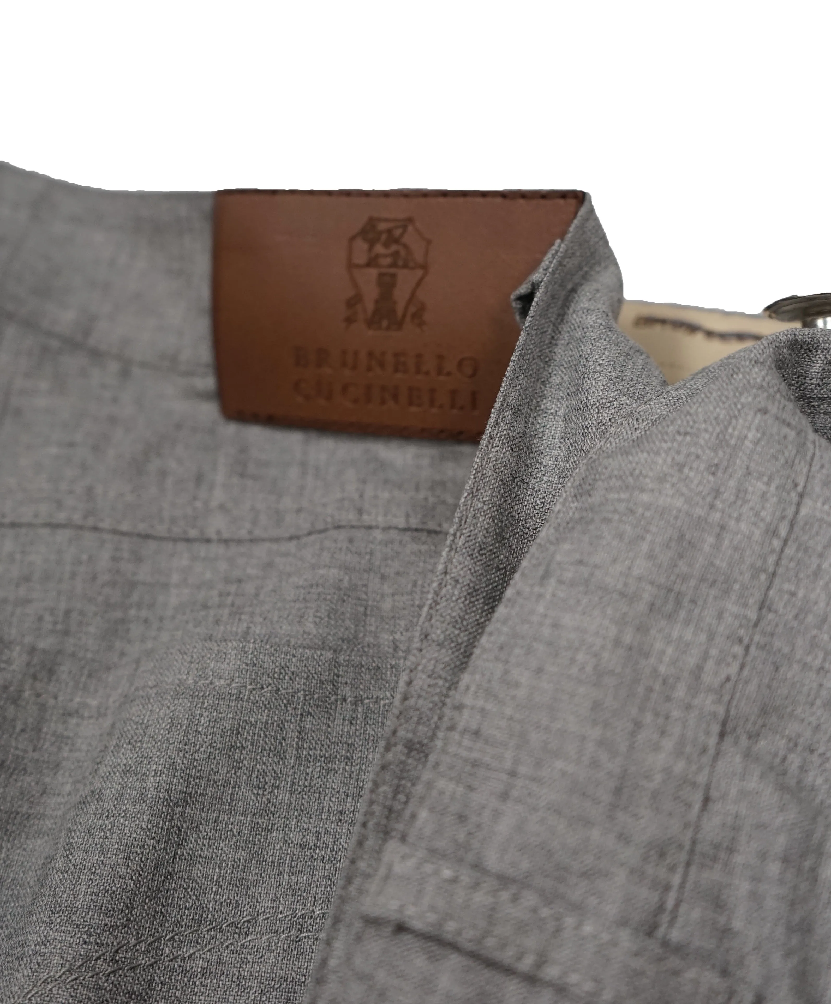 BRUNELLO CUCINELLI - Wool 5-Pocket Logo Pants With Leather Tag- 40W