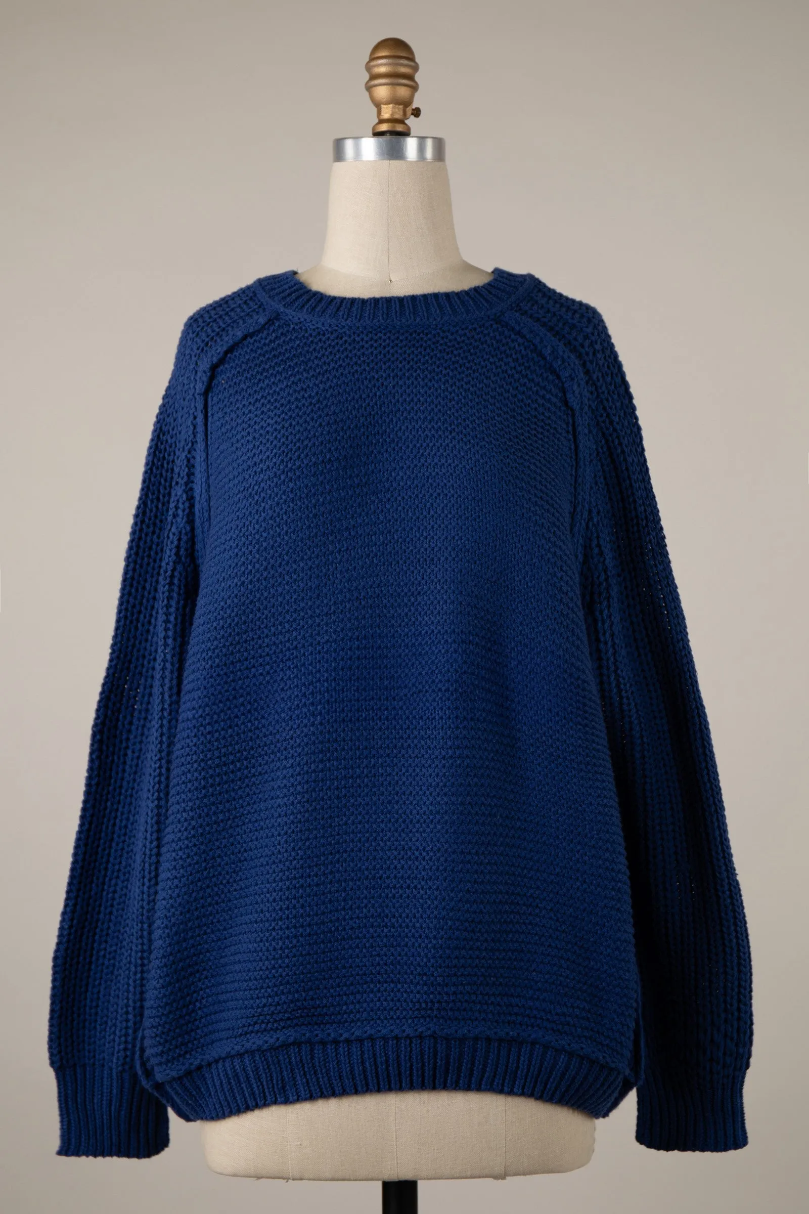 Cable Knit Outline Smooth Ribbed Sweater Top With Ribbed Trim