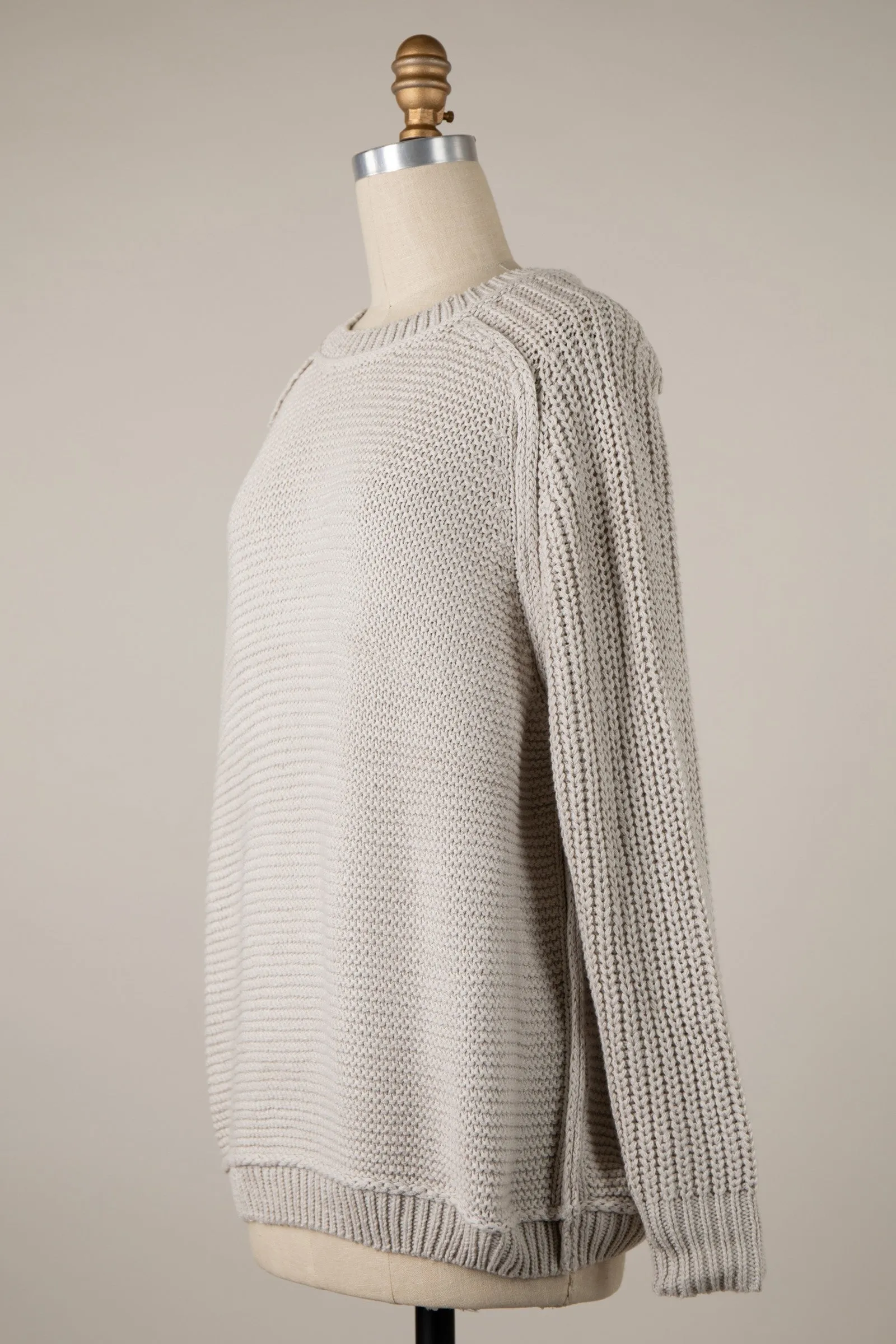 Cable Knit Outline Smooth Ribbed Sweater Top With Ribbed Trim