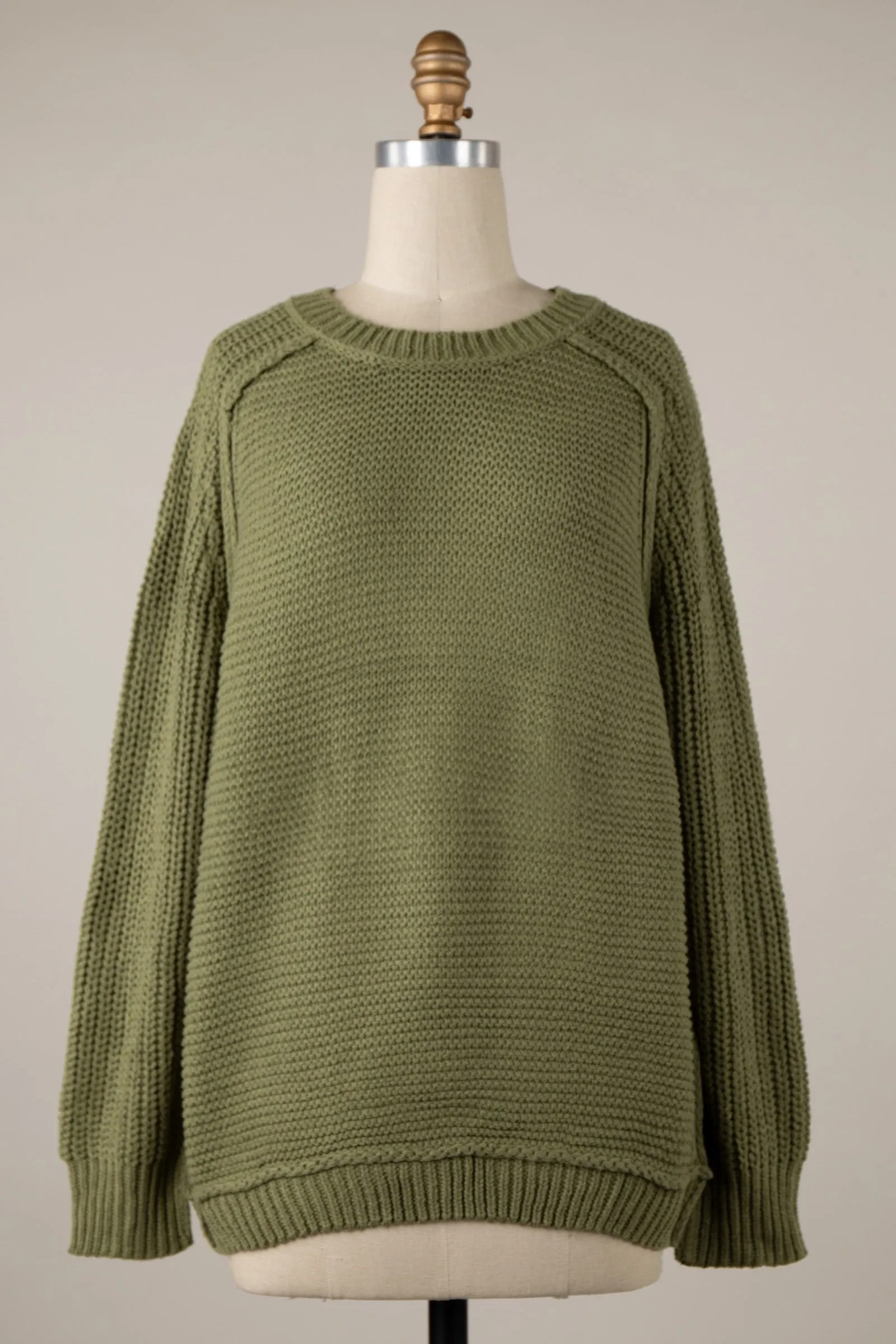 Cable Knit Outline Smooth Ribbed Sweater Top With Ribbed Trim