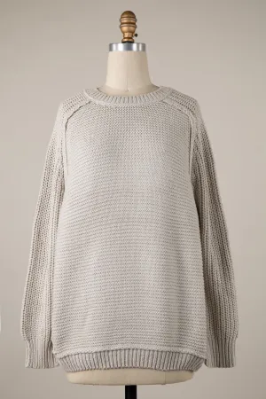 Cable Knit Outline Smooth Ribbed Sweater Top With Ribbed Trim