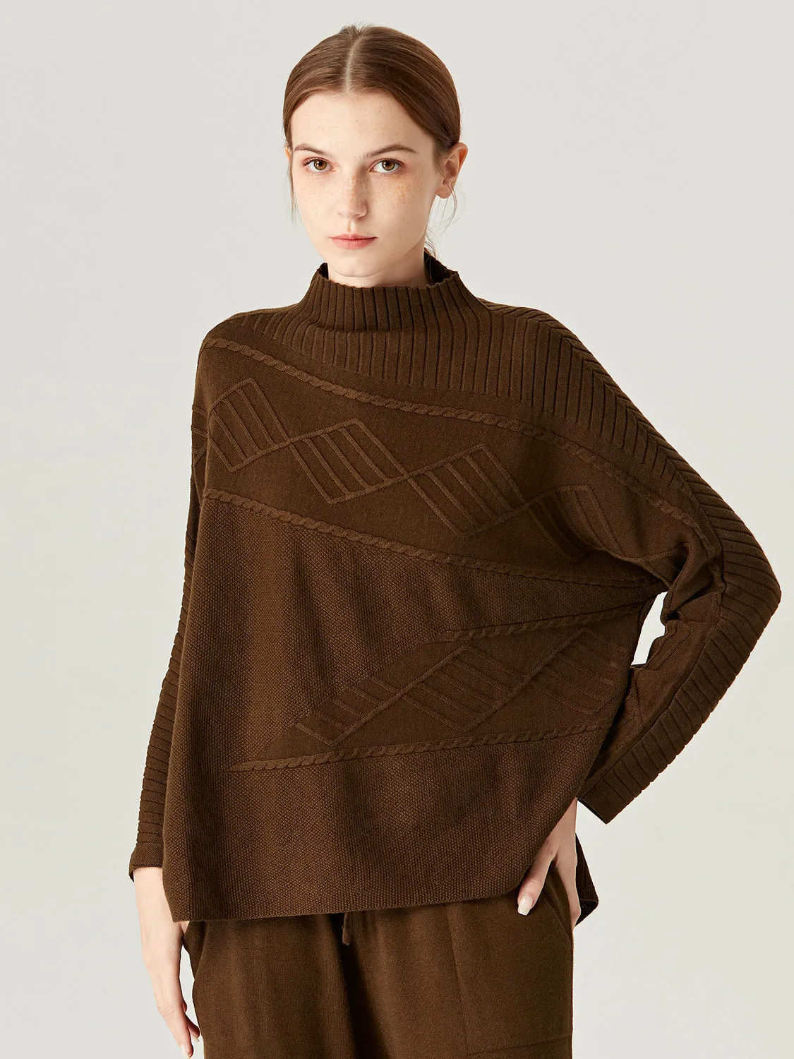 Casual Babe Periwinkle Ribbed Knit Mock Neck Chocolate Sweater Top