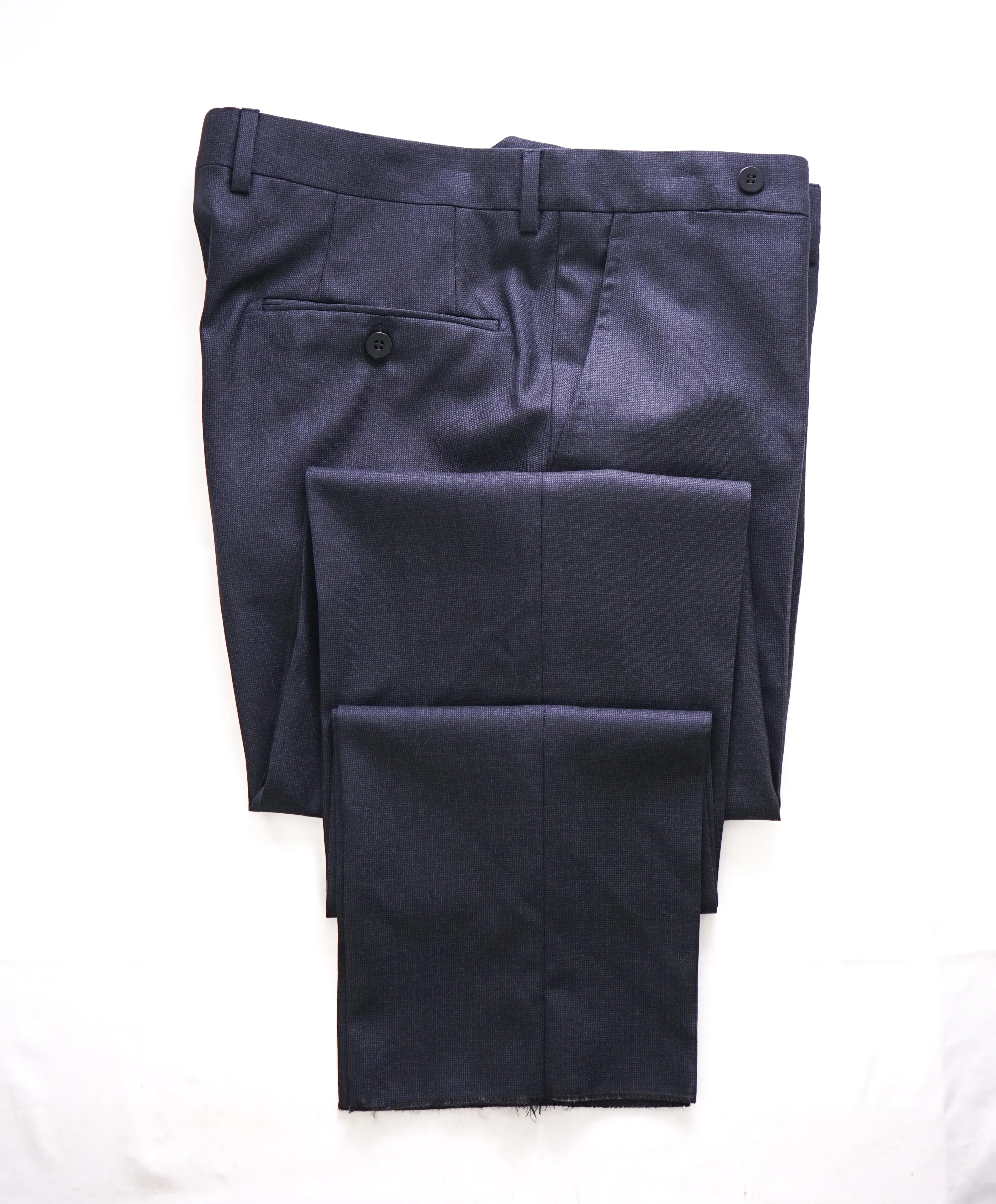 EIDOS - Elongated Waist Tab BLUE PINDOT Wool Dress Pants - 33W