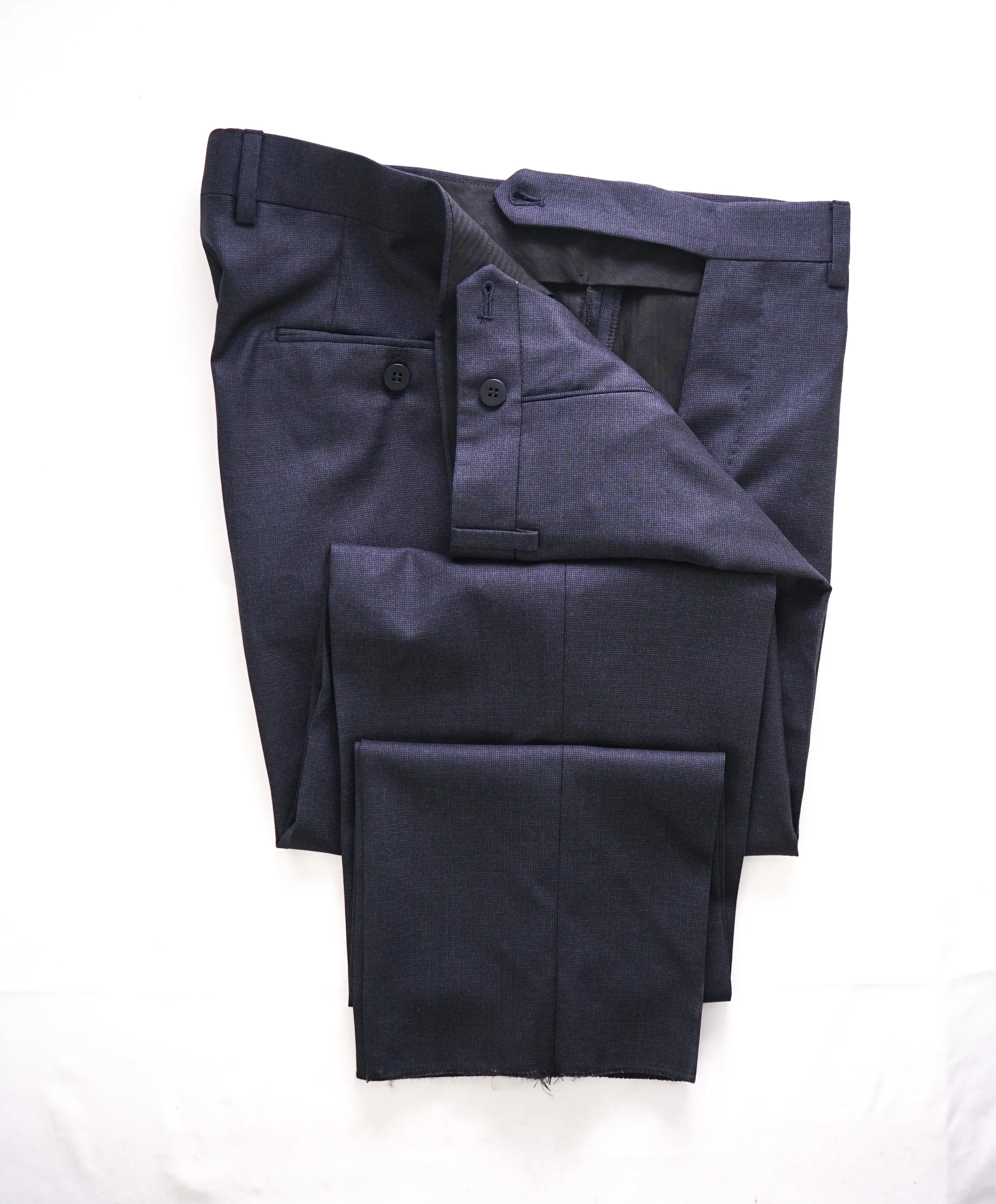 EIDOS - Elongated Waist Tab BLUE PINDOT Wool Dress Pants - 33W