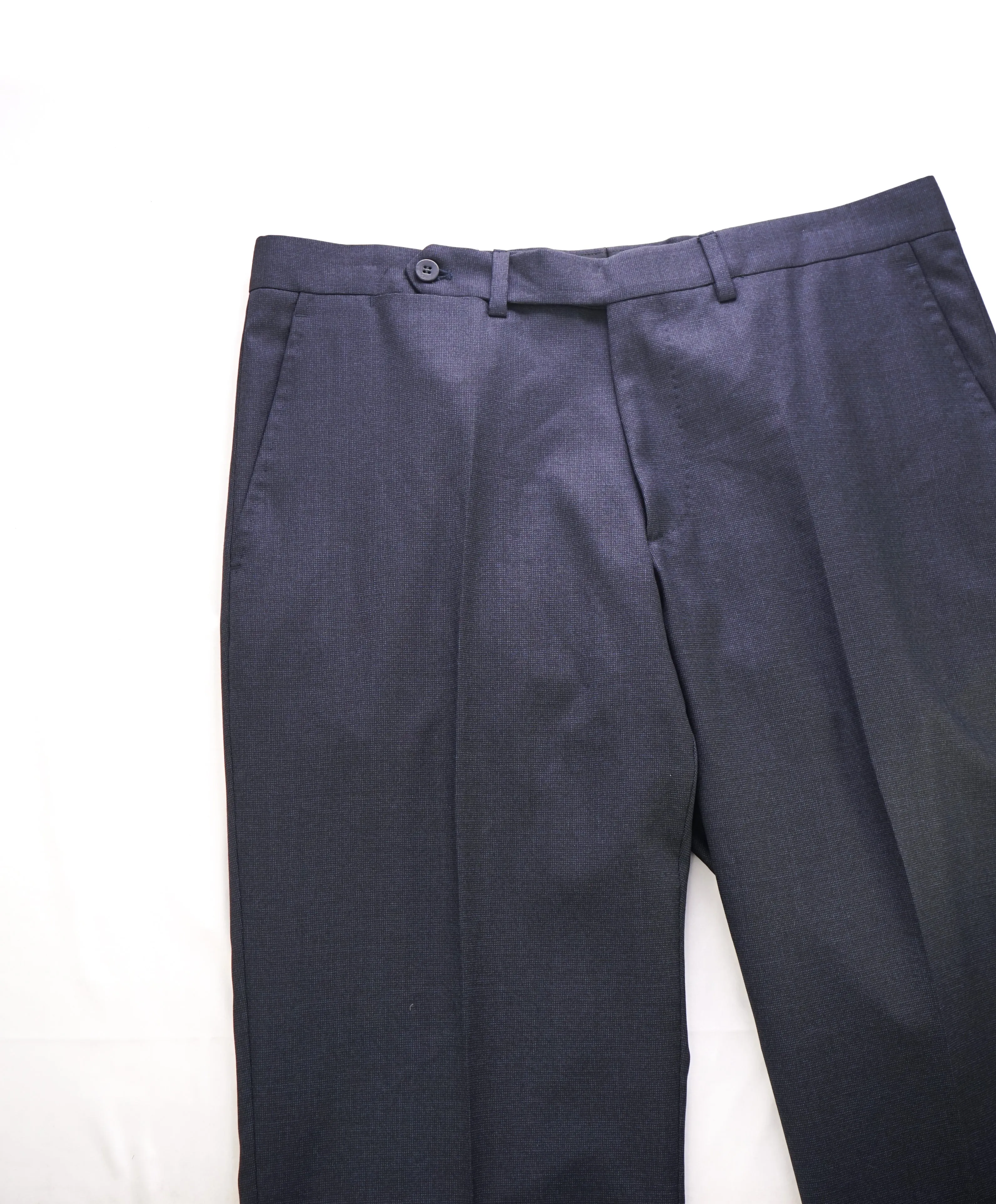 EIDOS - Elongated Waist Tab BLUE PINDOT Wool Dress Pants - 33W