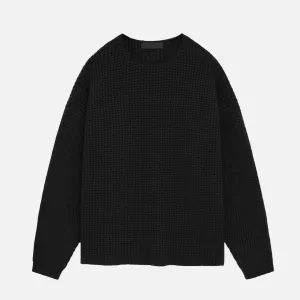 ESSENTIALS HEAVY WAFFLE CREWNECK SWEATER - BLACK