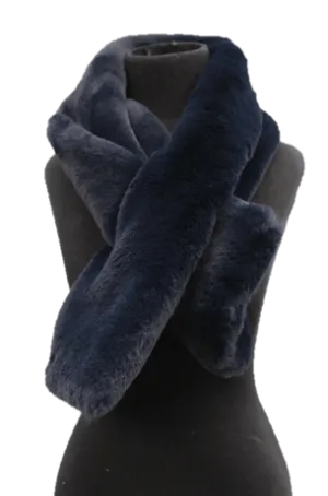 Faux Fur Pull Through Muffler - Navy