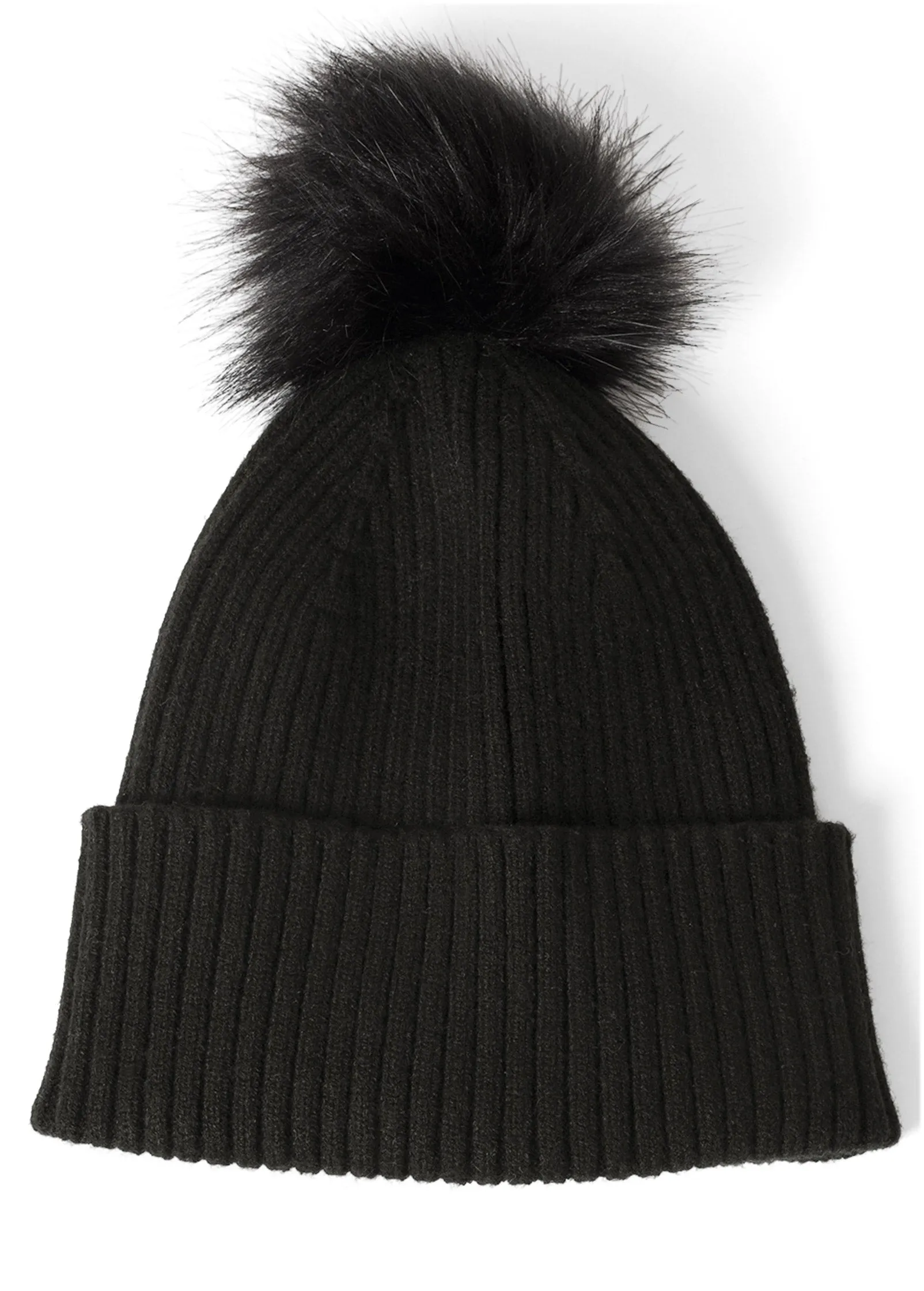 Faux-Fur Scarf & Beanie Set - Black