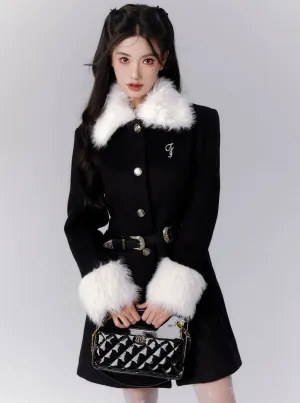 Faux Fur Trim Belted Winter Coat