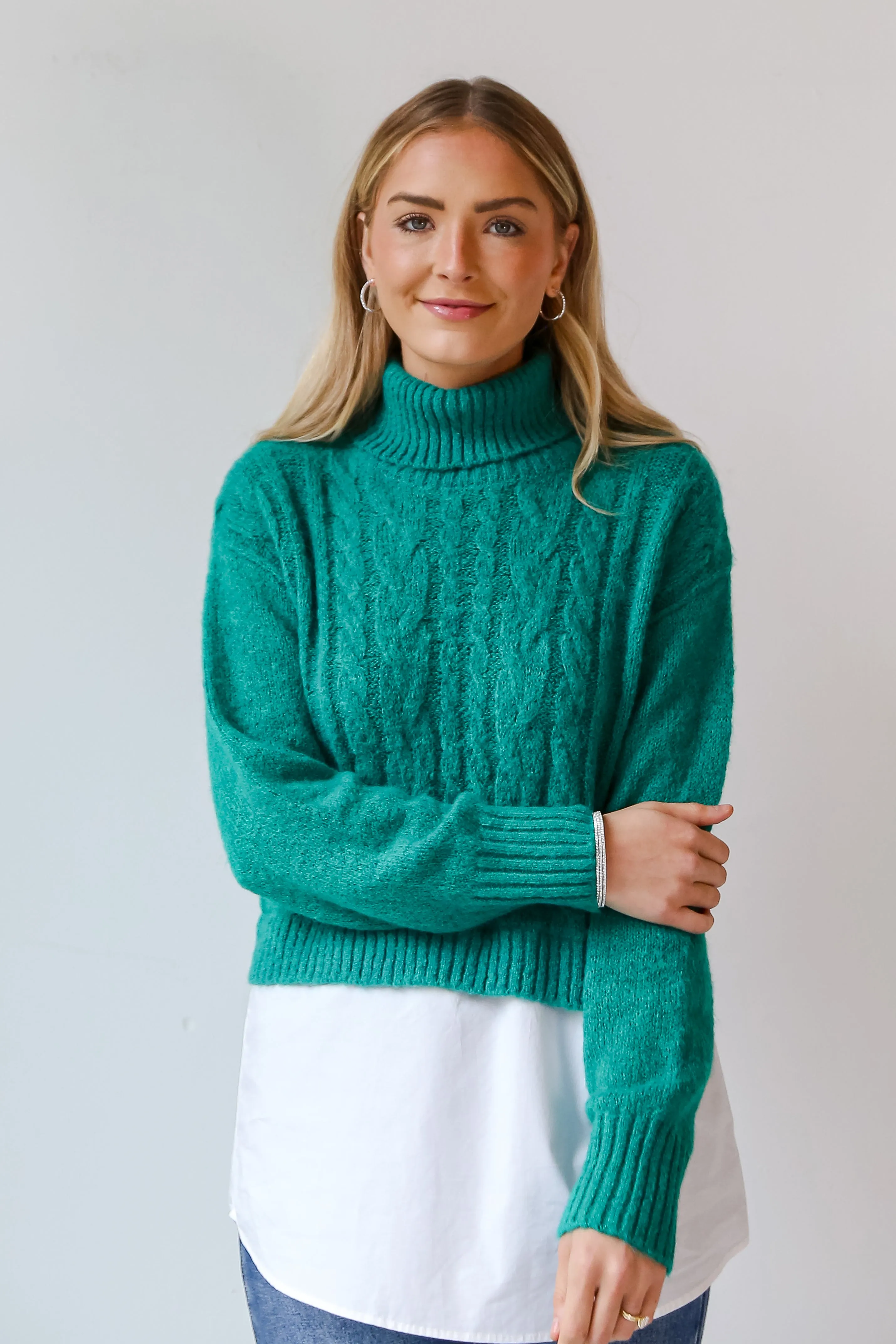 FINAL SALE - Do What You Love Green Cable Knit Sweater Blouse