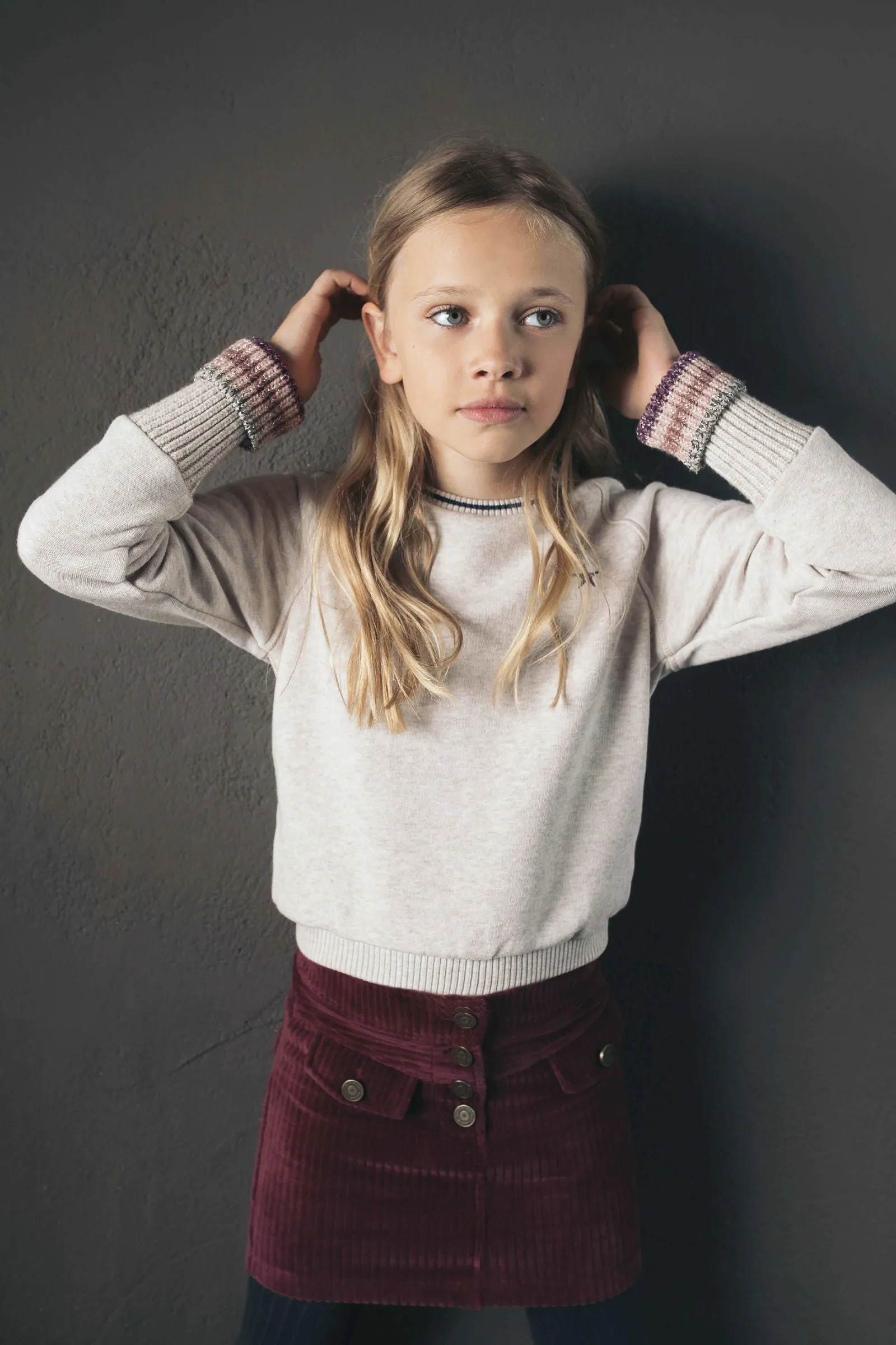 Flo Flo girls loose fit sweater metallic rib cuff