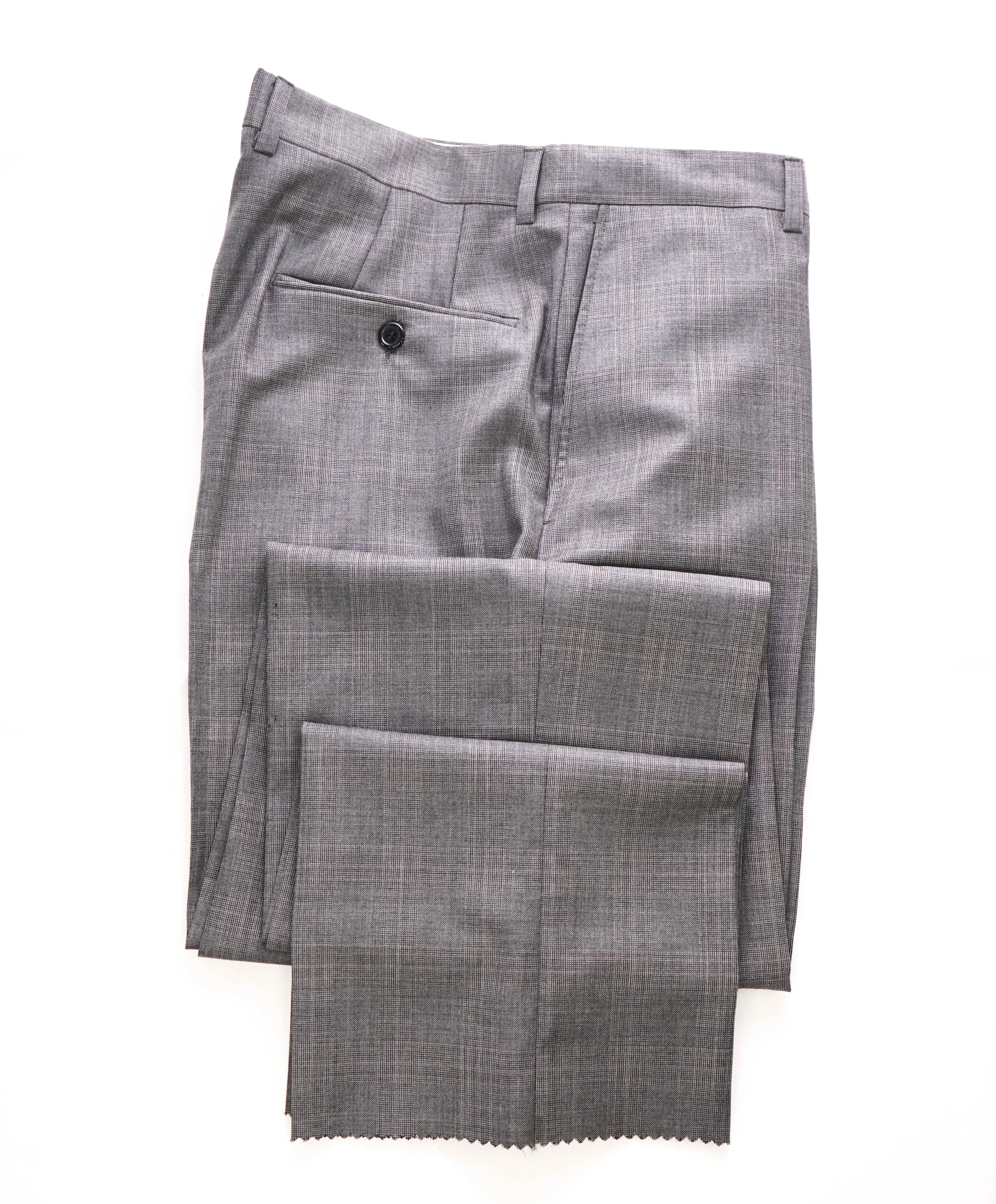 HICKEY FREEMAN -  Gray Prince of Wales Plaid Wool Flat Front Dress Pants - 34W