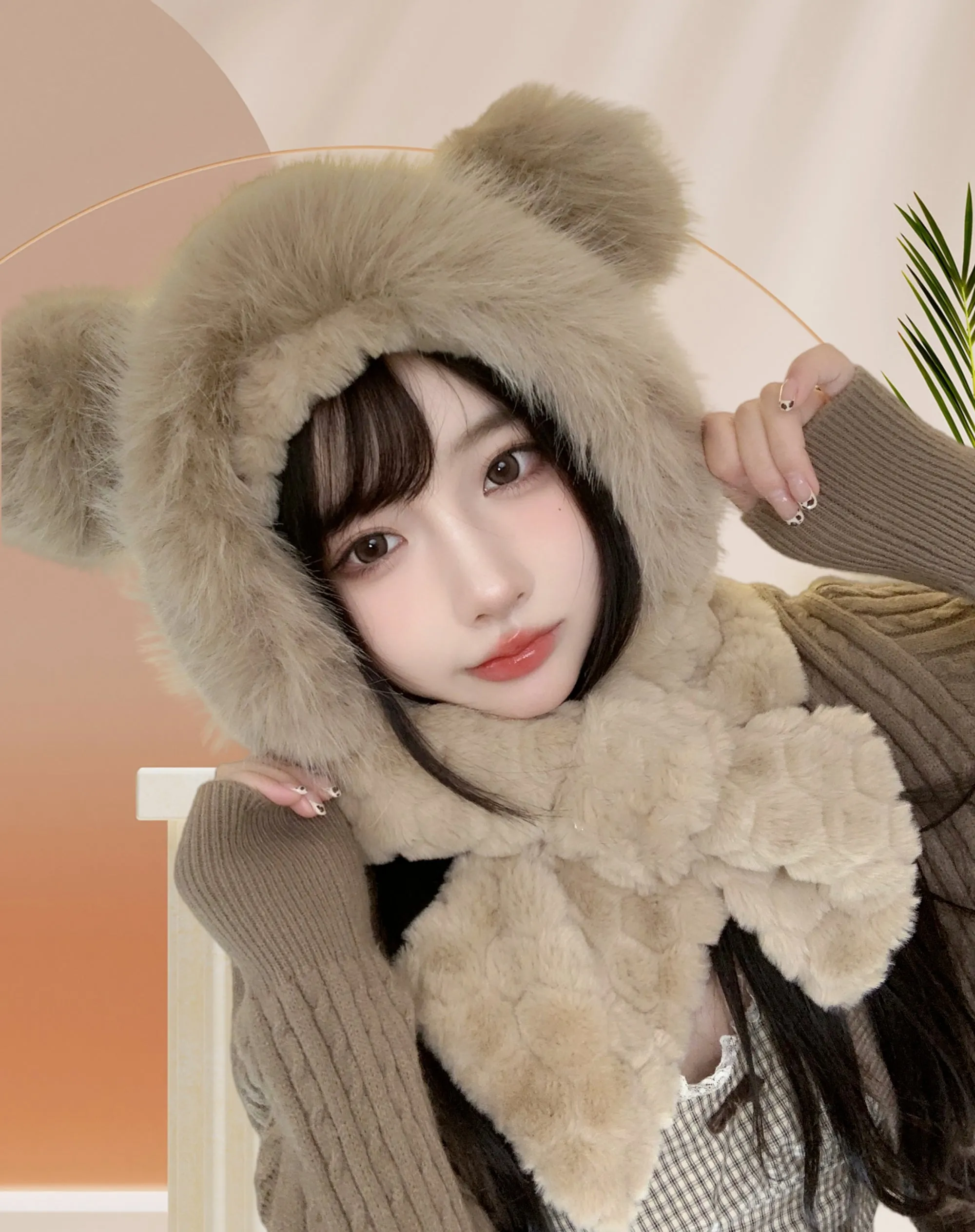 JCH903333 Bear Plush Hat & Scarf Combo