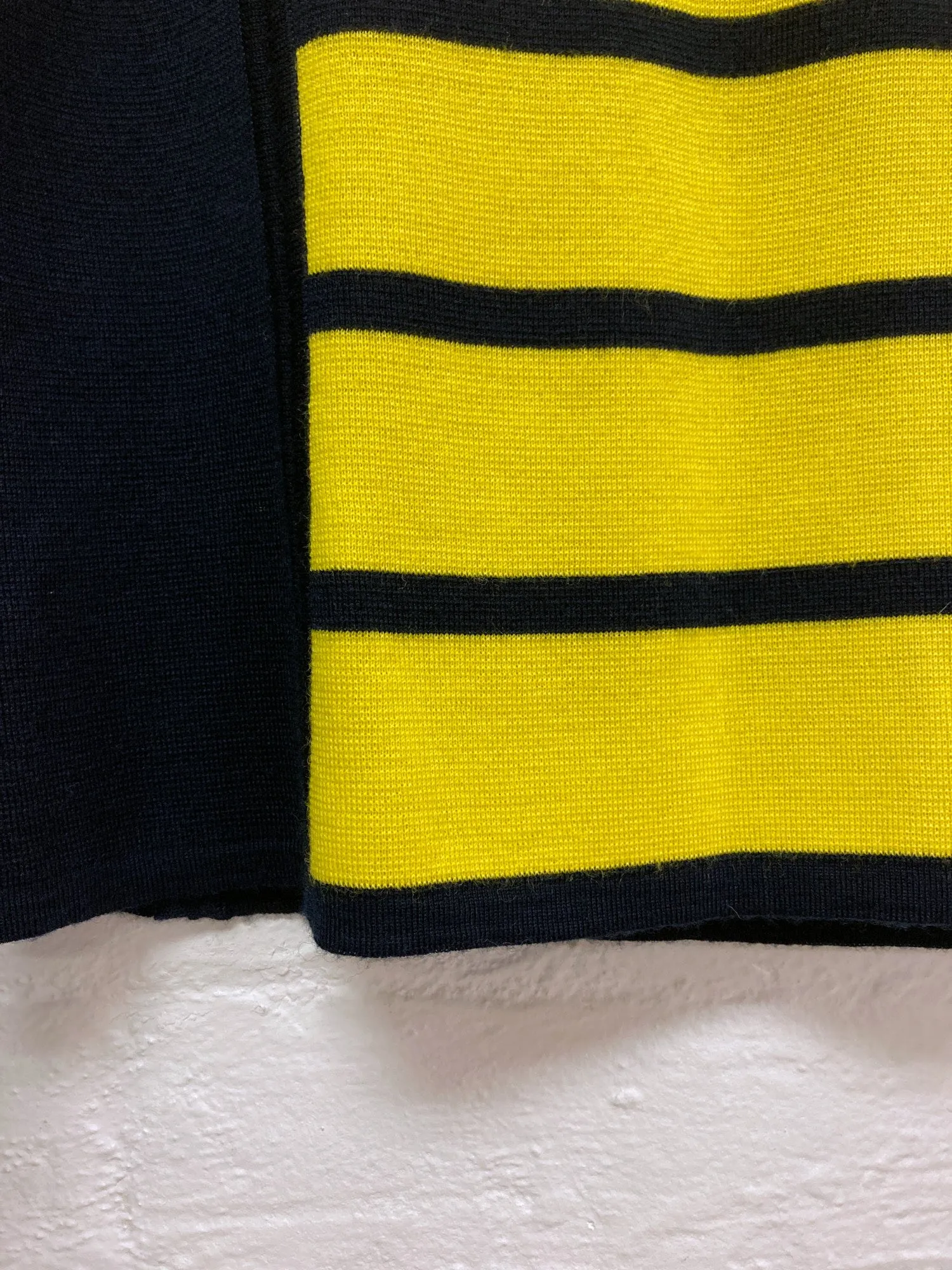 Junko Shimada Part 2 yellow and navy wool stripe mock neck sweater - M S