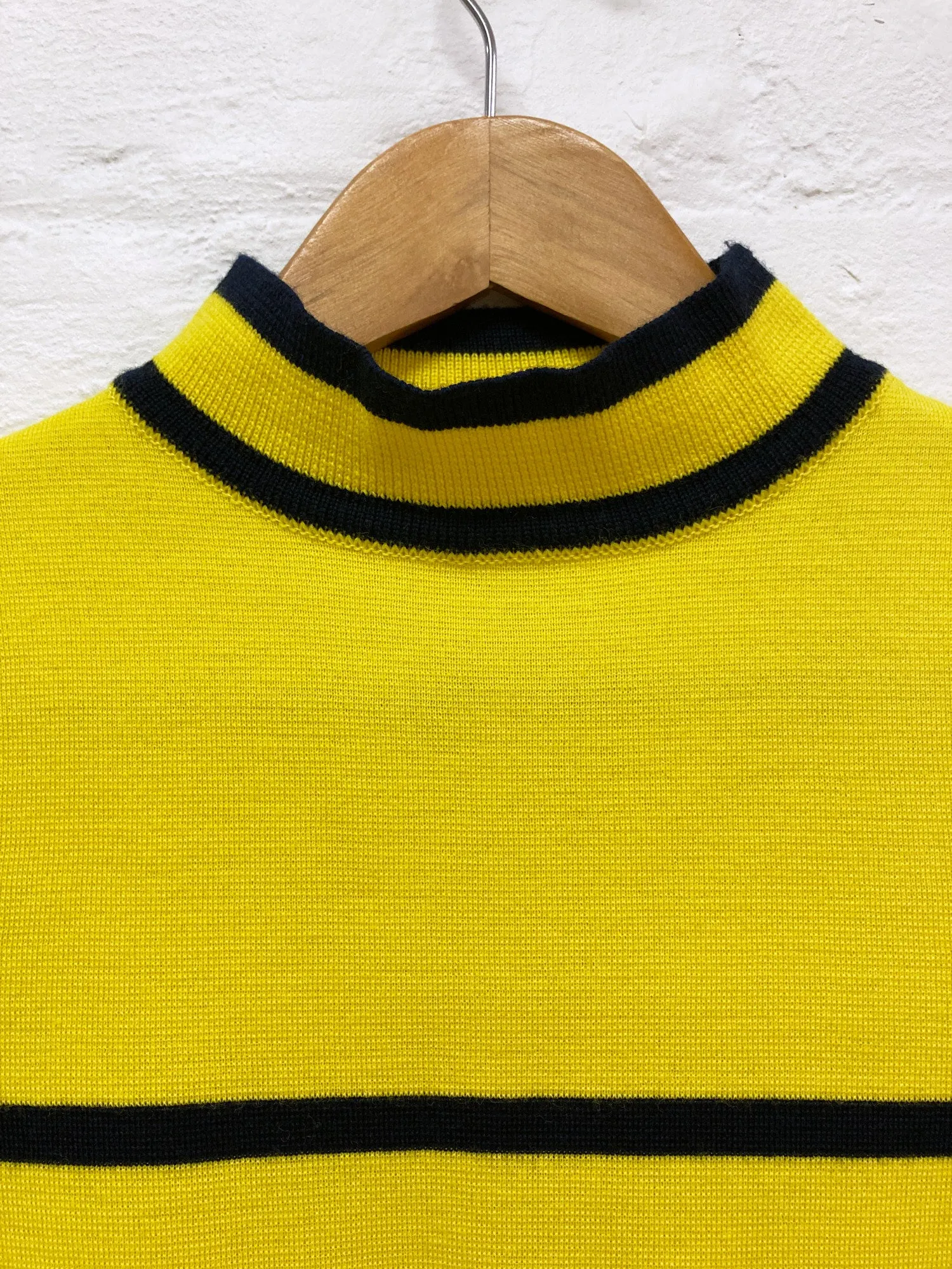 Junko Shimada Part 2 yellow and navy wool stripe mock neck sweater - M S