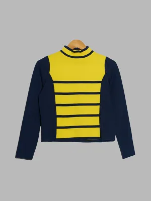 Junko Shimada Part 2 yellow and navy wool stripe mock neck sweater - M S