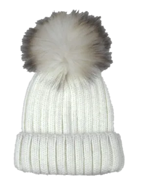 KNITTED HAT WITH FUR POM - BLACK