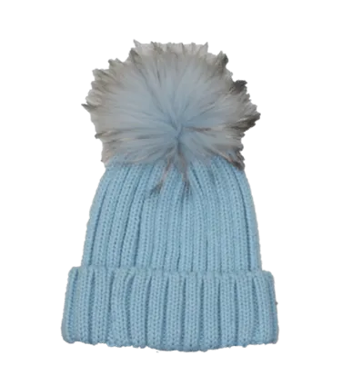 KNITTED HAT WITH FUR POM - BLACK