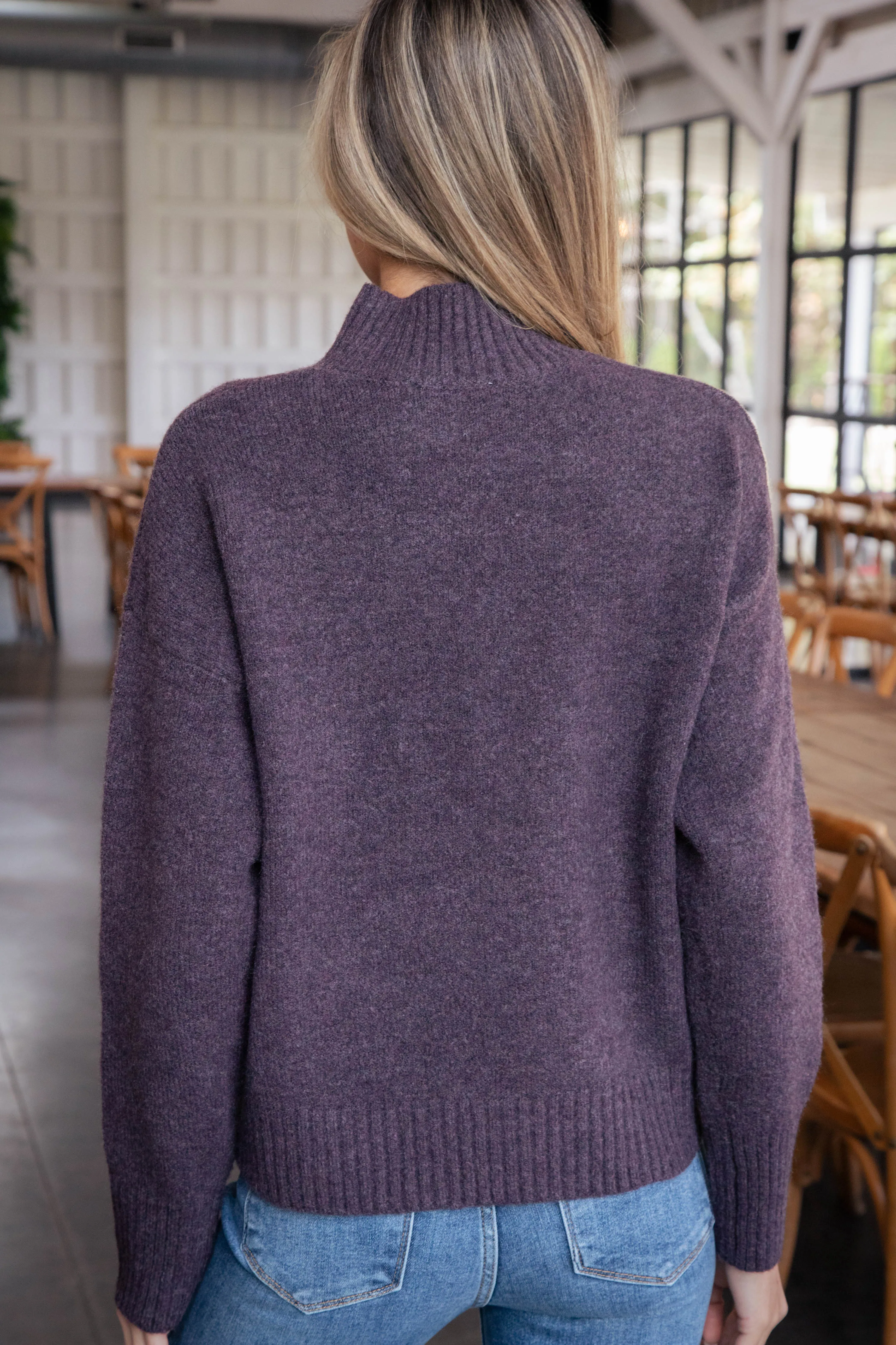 Lani Rib Cuff Sweater, Dark Plum