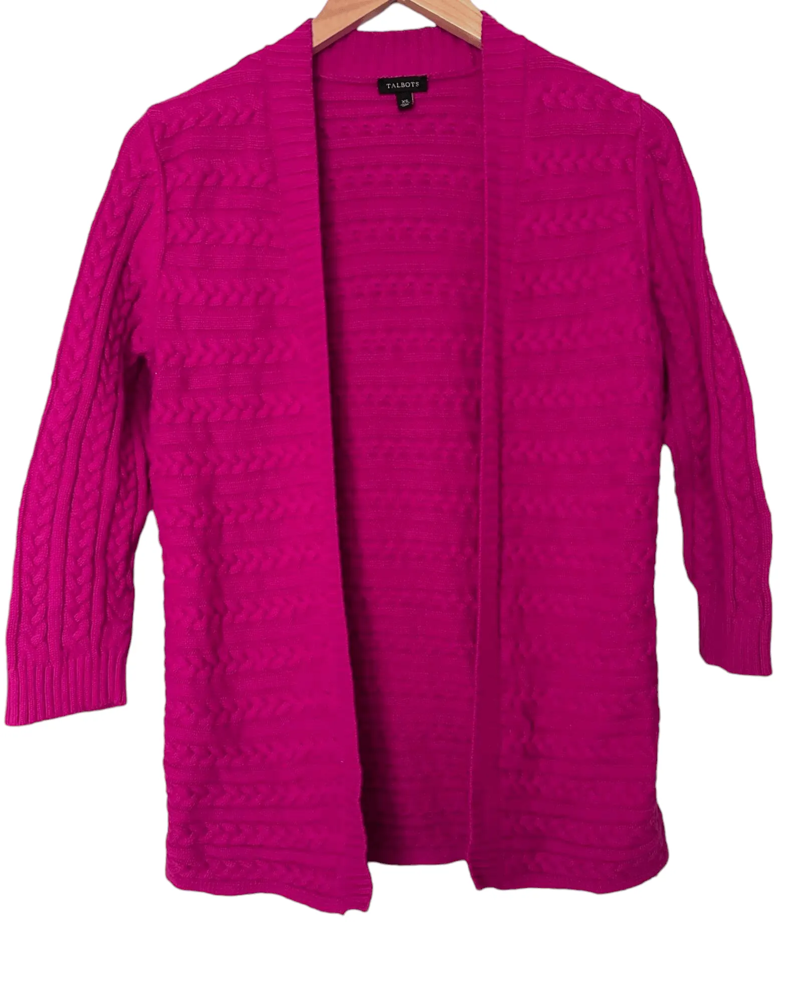 Light Summer Raspberry Open Cableknit Cardigan Sweater