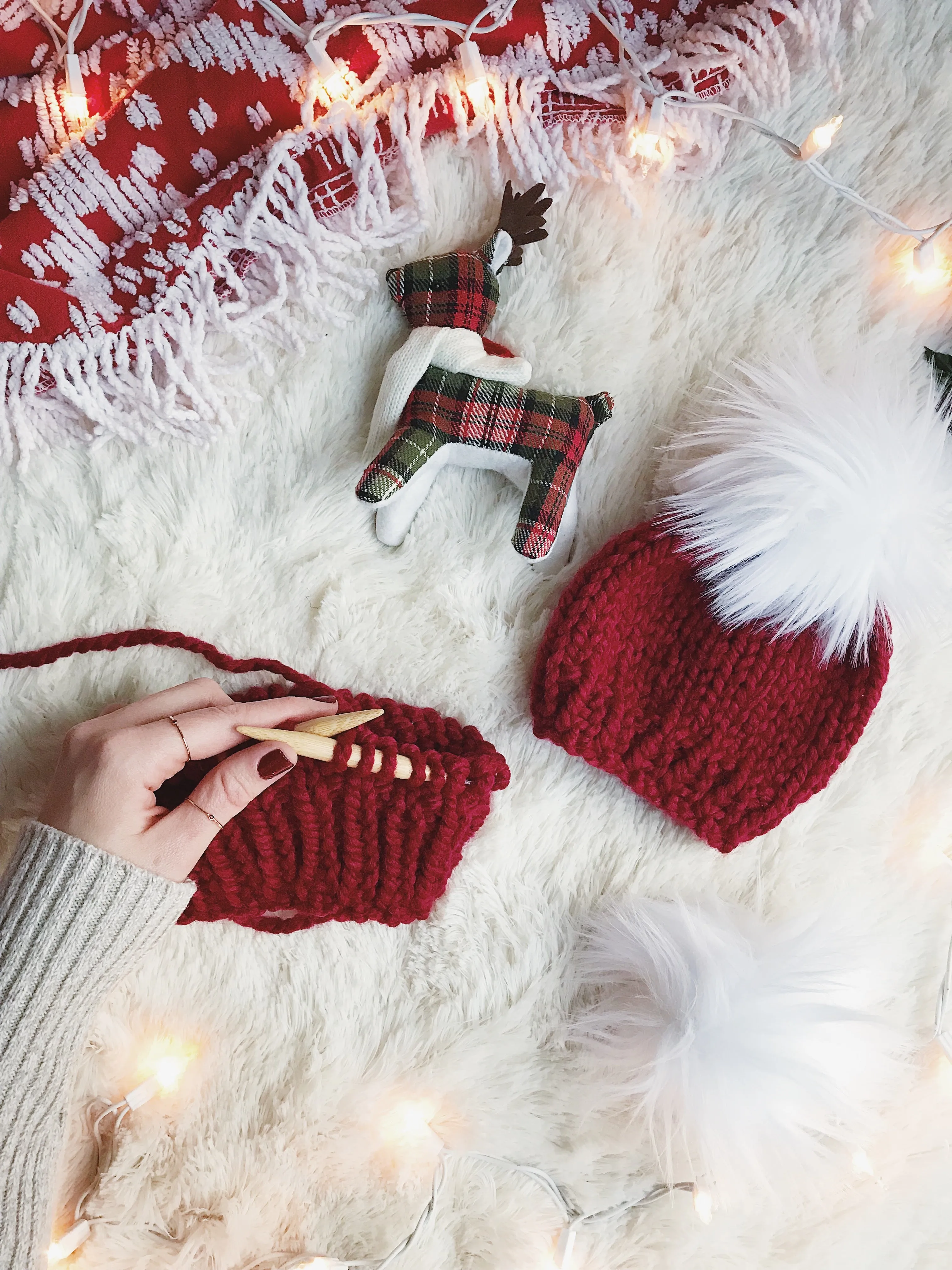 LIMITED EDITION Holiday Baby Beanie w/ Faux Fur Pom