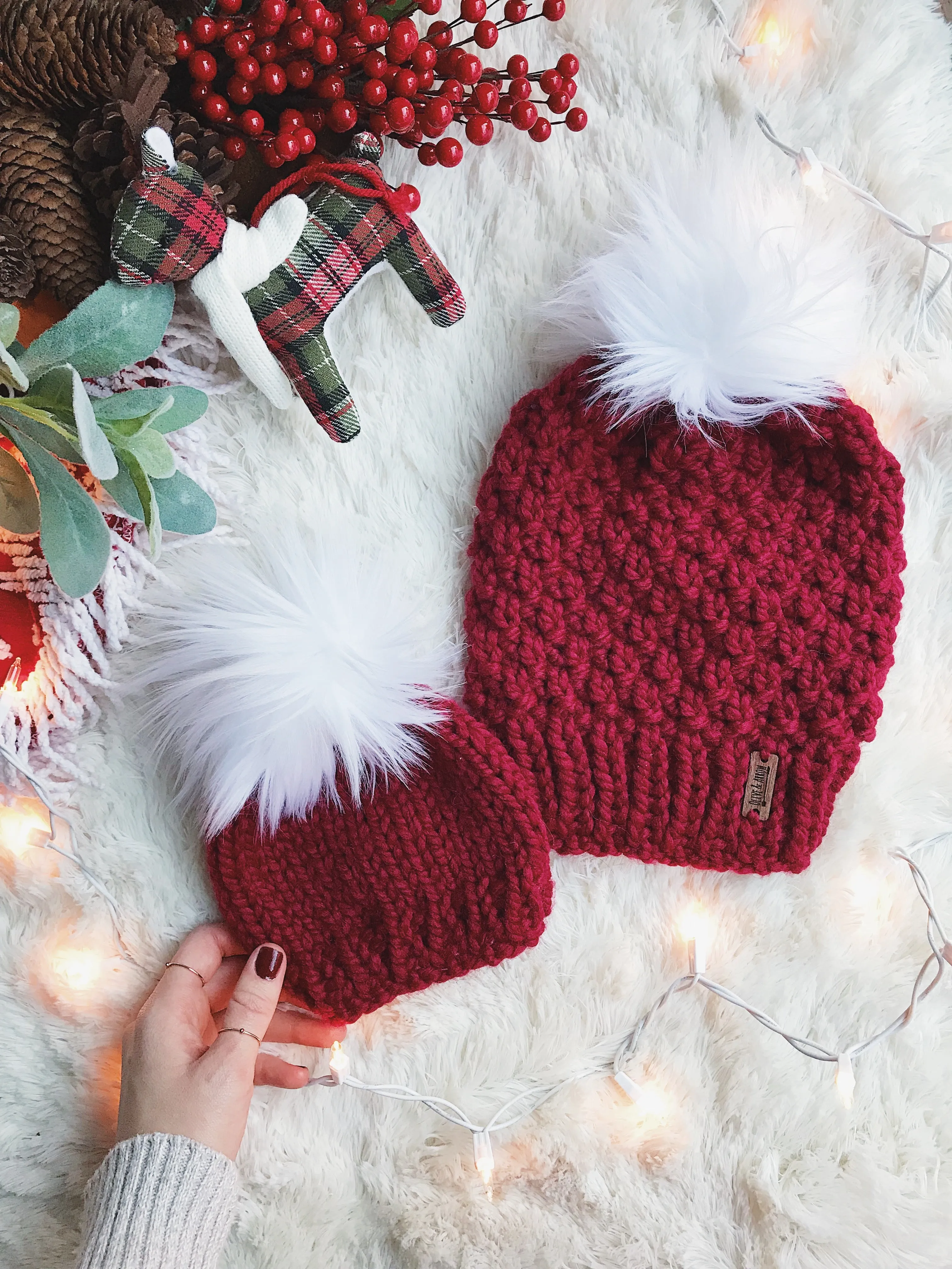 LIMITED EDITION Holiday Baby Beanie w/ Faux Fur Pom