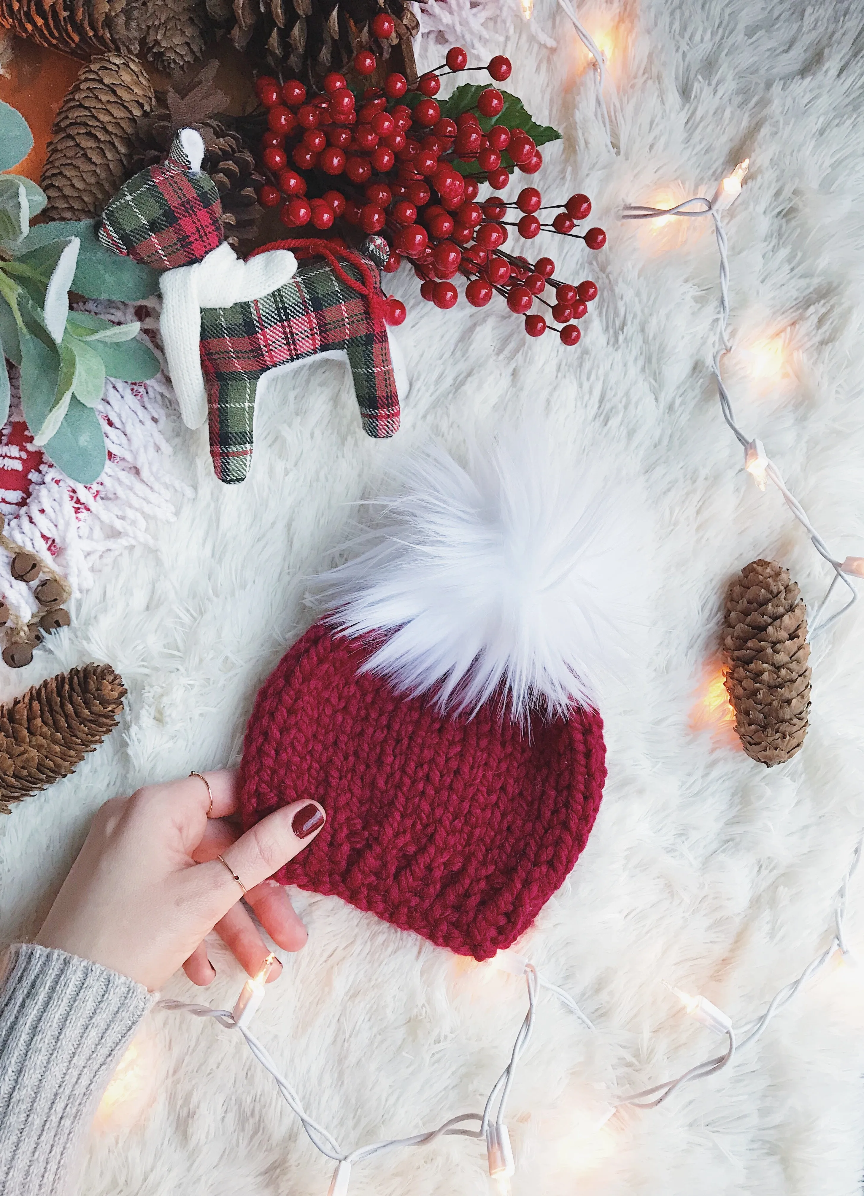 LIMITED EDITION Holiday Baby Beanie w/ Faux Fur Pom