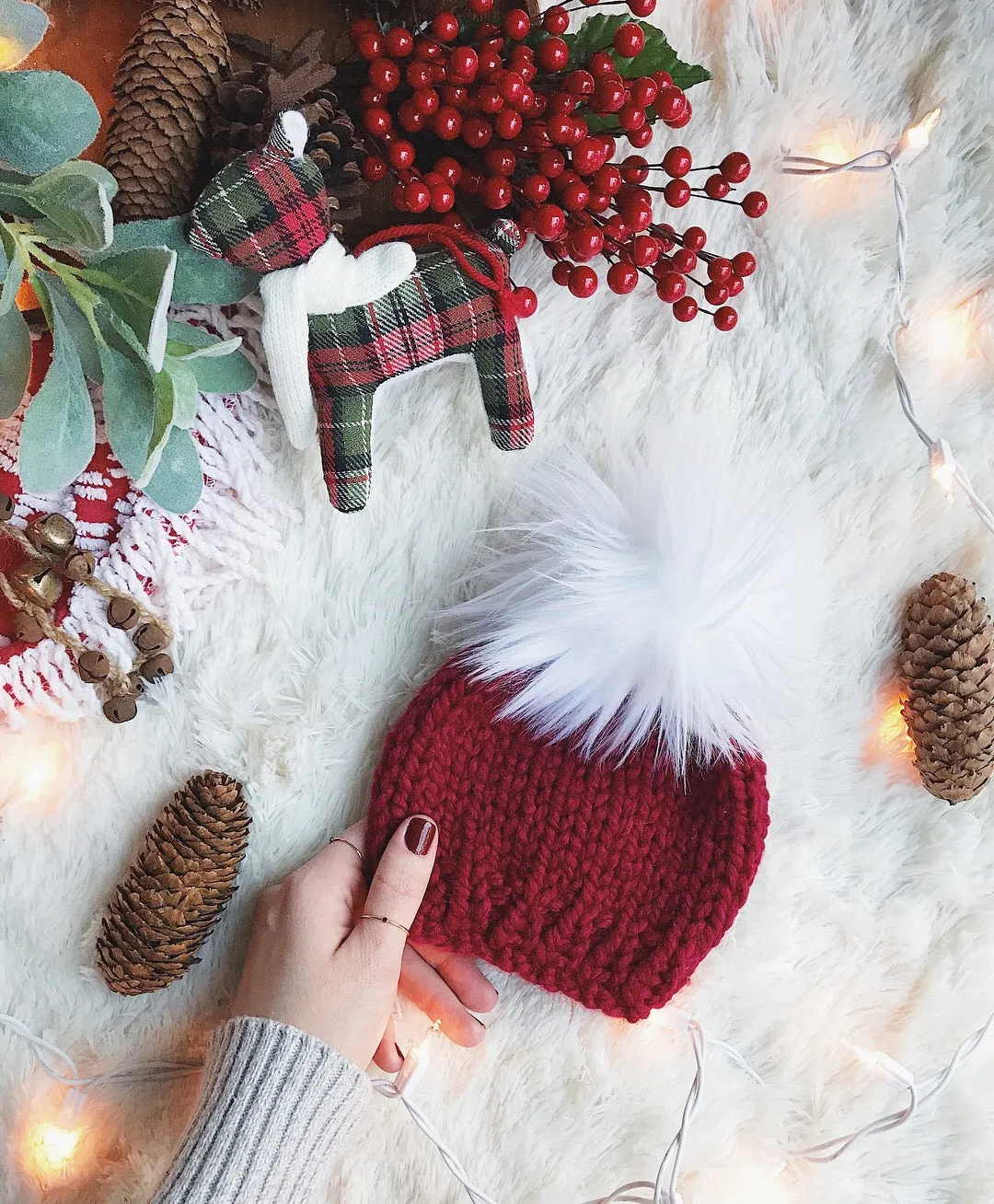 LIMITED EDITION Holiday Baby Beanie w/ Faux Fur Pom