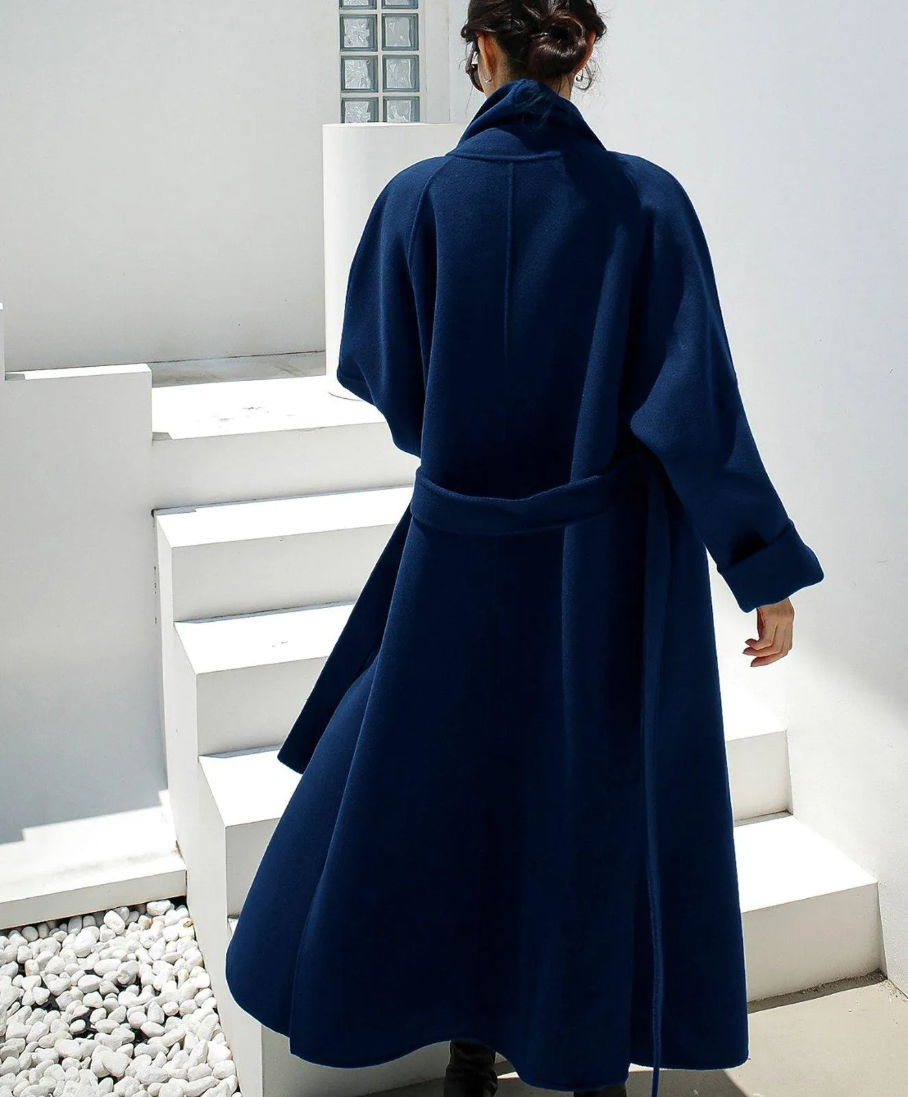 Loose Wrap Belted Wool Blend Long Coat