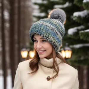 Multi Layer PomPom Hat - Ocean Waves