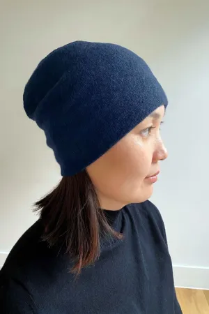 Navy cashmere beanie hat for women