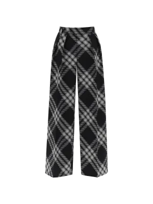 Pleated Check Wool Trousers