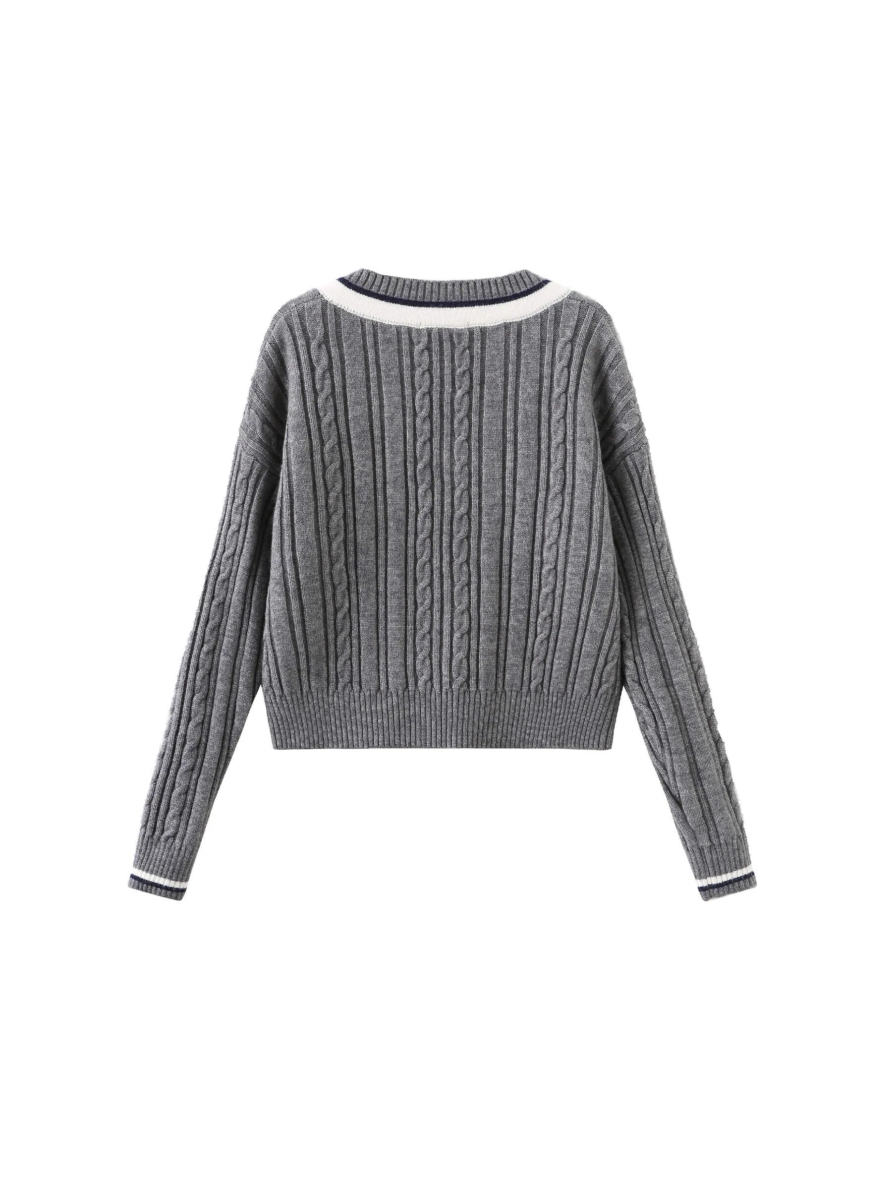 Preppy V-Neck Cable Knit Sweater