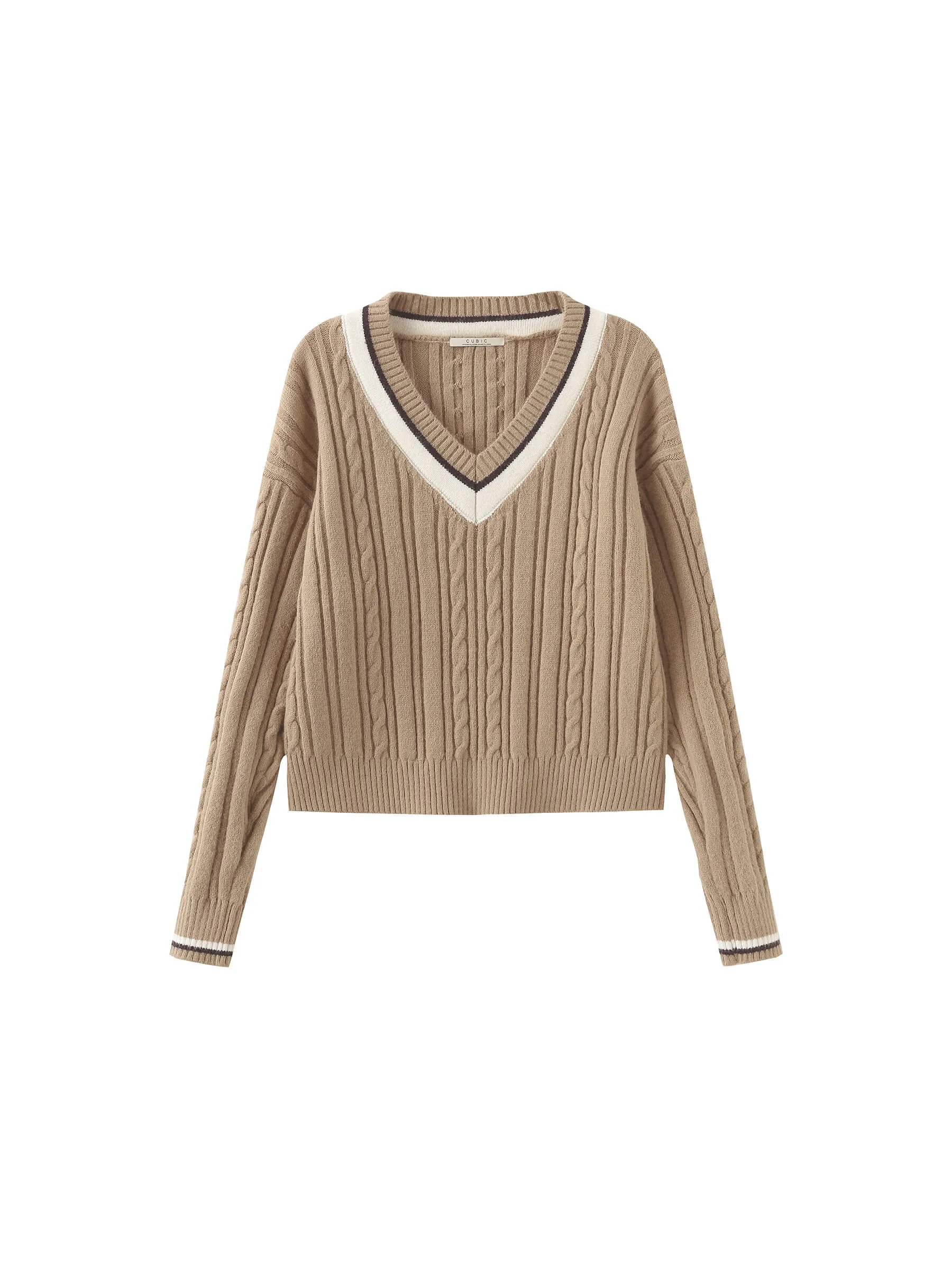 Preppy V-Neck Cable Knit Sweater