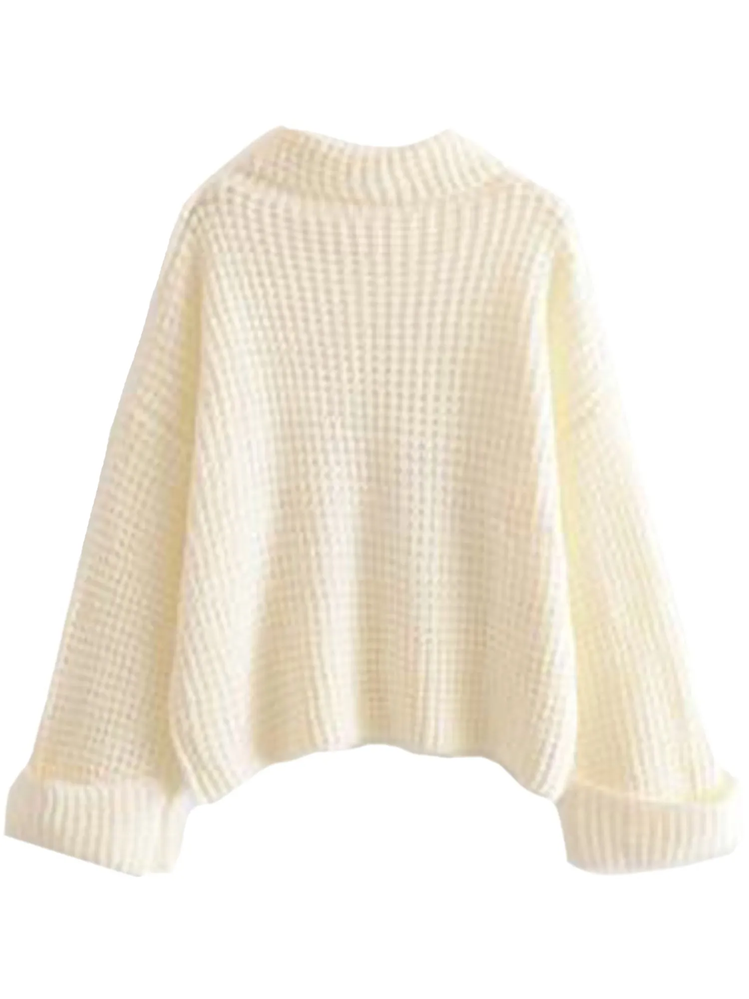 'Retta' White Ribbed Cropped Turtleneck Sweater