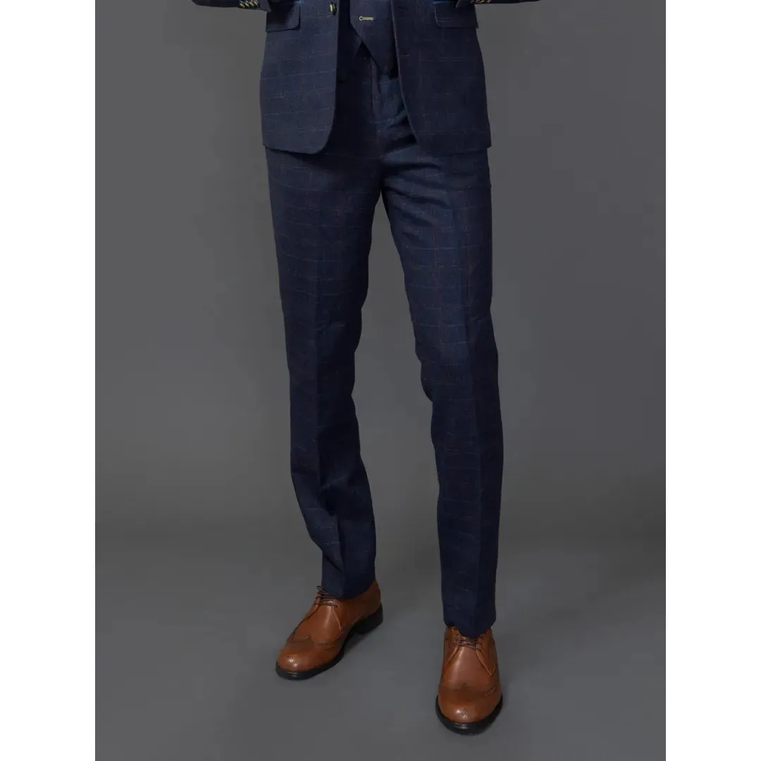 Ryan - Men's Navy Tweed Check Trousers