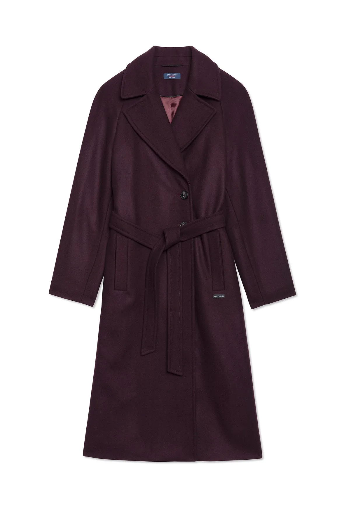 ST ENORA - Tailored Wool Blend Belted Coat for Women (DARK PLUM )