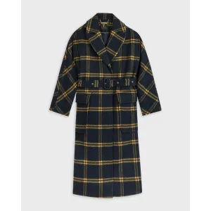 Women Wmo-Adelyyn-Brushed Wool Check Belted Coat - Dk-Navy