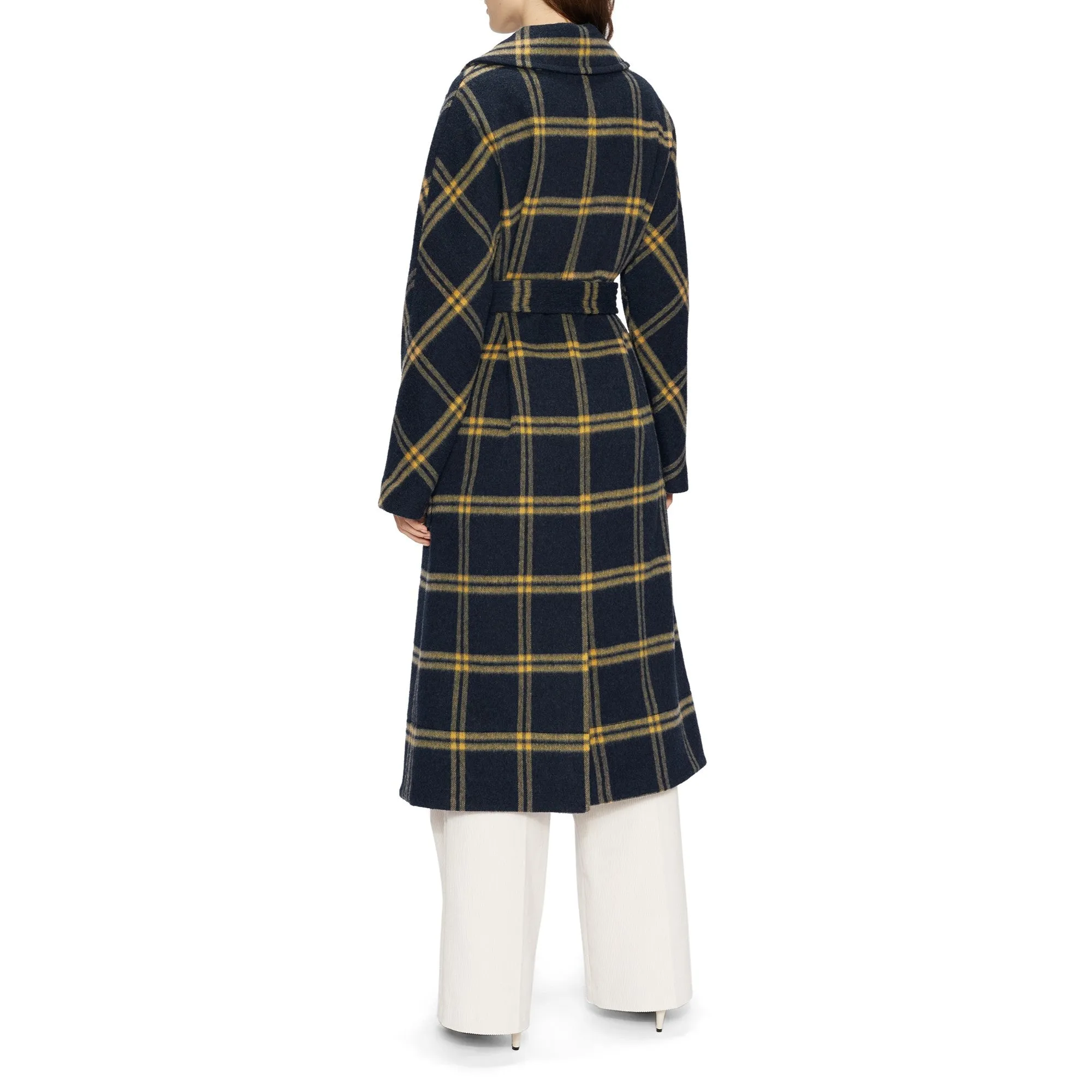 Women Wmo-Adelyyn-Brushed Wool Check Belted Coat - Dk-Navy