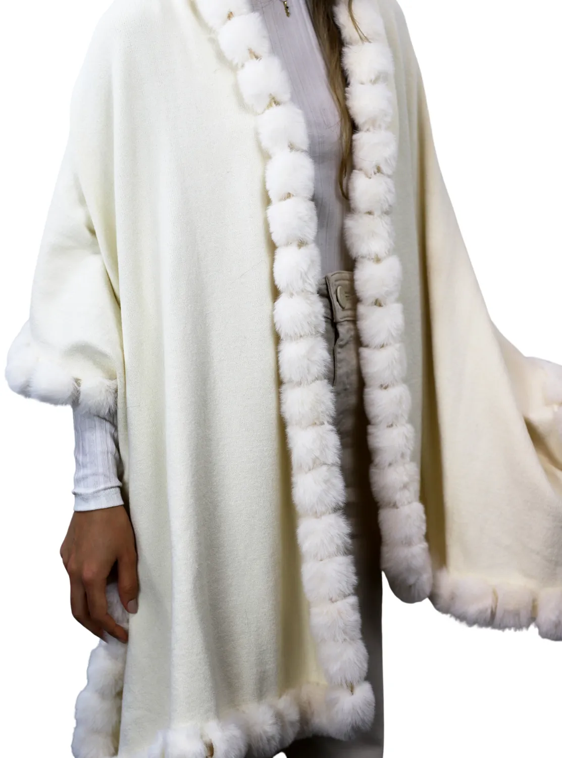 Wrap Scarf with Faux Trim - Ivory