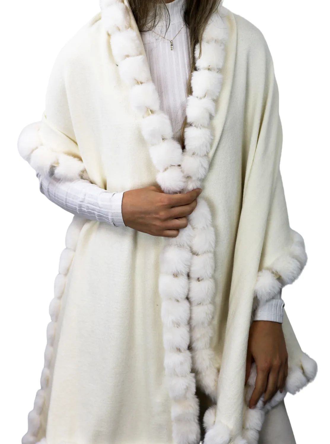 Wrap Scarf with Faux Trim - Ivory